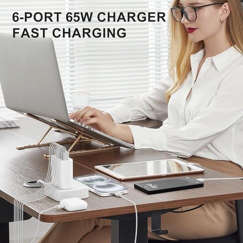 كتلة شاحن حائط سريع USB C، 2 حزمة 65 وات 6 منافذ USBC شاحن حائط iPhone شاحن شحن سريع PD محول طاقة + QC قابس حائط متعدد المنافذ من النوع C شواحن الطوب لآيفون 17 16 15 14 13Pro Max، سامسونج in Kuwait