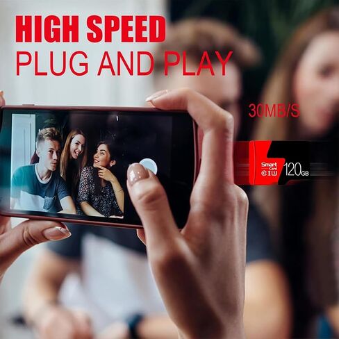 بطاقة MicroSD بسعة 120 جيجابايت مع محول، A1، C10، U1، قراءة بسرعة 150 ميجابايت/ثانية للهواتف الذكية والكمبيوتر اللوحي والألعاب والفيديو عالي الدقة بالكامل، أسود in Saudi Arabia
