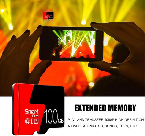 High Speed Micro SD Card with Adapter,100GB TF Card for Security Cameras, Smartphones,Tablets,Drones - U3,Class 10,A1,Full HD Video(Black) in Saudi Arabia