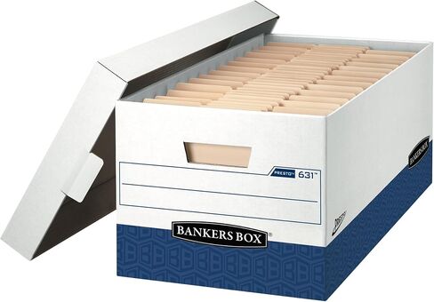 Bankers Box 12 Pack Presto Heavy-Duty File Storage Boxes, Instant Assembly, Lift-Off Lid, Letter, White/Black in Saudi Arabia