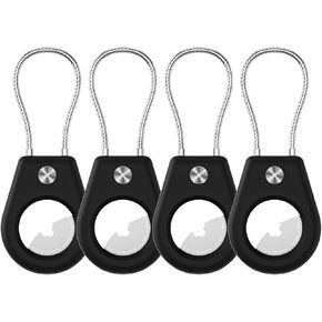 For AirTag Holder 4 Pack- [1st/ 2nd Gen] with Steel Cable Lock, Anti-Theft for Air Tag Holder for Luggage, Dog Collar, Keychain, Unbreakable Pet Funda para Air Tag| Black in Saudi Arabia