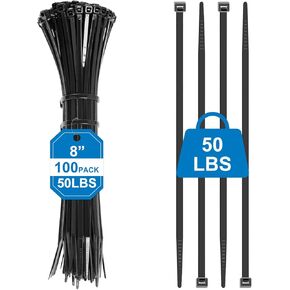 Black Zip Ties 8 Inch (100 Pack),50lbs Tensile Strength,Heavy Duty Self-Locking Nylon Cable Ties, UV Resistant Flame Retardant Cable Ties for Indoor and Oudoor Use in Saudi Arabia