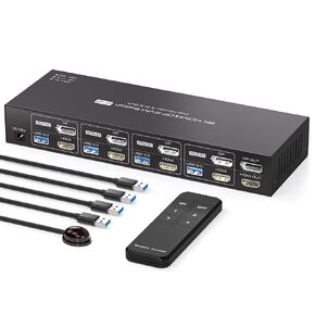 KVM Switch 4 Computers 2 Monitors HDMI and Displayport 4K120Hz 4 Port KVM Switch for 4 PCs to Share Dual Monitors and 4 USB 3.0 Peripherals Support for Copy/Extend Modes with Controller in Saudi Arabia
