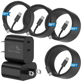 2Pack PD 3.0 Super Fast Charger USB C Dual Port Charger Block (60W total output) with 4Pack 60W [3FT+6FT+10FT+10FT] USB C to USB C Cable for Galaxy S26/S25/S24,for iPhone 17/16/15,for iPad and More in Kuwait