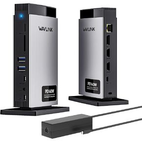 محطة إرساء الكمبيوتر المحمول WAVLINK 3 شاشات (الدقة القصوى: مفردة 8K أو ثلاثية 4K)، محطة إرساء USB C 11 في 1 مع محول طاقة ومرور PD3.1 بقدرة 125 وات، 2 * HDMI + DP، لجهاز MacBook M1 – M4 وWindows in Saudi Arabia