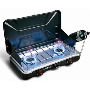موقد التخييم المحمول GasOne PS-2500MBA - موقد بروبان مزدوج مع إشعال تلقائي ملتوي - موقد تخييم بقدرة 22000 وحدة حرارية بريطانية مع شعلتين وحارس للرياح - مثالي للتخييم وصيد الأسماك والسفر in Kuwait