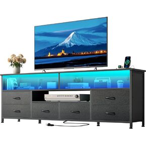 حامل تلفزيون LED مقاس 55 بوصة من Korfile لغرفة النوم، ومركز ترفيه بـ 6 أدراج مع منافذ طاقة للتلفزيون مقاس 50/55/60 بوصة، وطاولة وحدة تحكم للوسائط مع أرفف لغرفة المعيشة والممر، وسطح من جلد البولي يوريثان، أسود in Kuwait