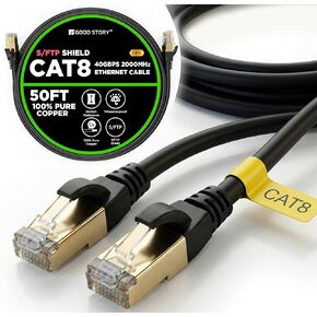 Ethernet Cable 50 ft, Cat 8 Ethernet Cable with 40Gbps 2000Mhz High Speed Ethernet Cable, Shielded Heavy Duty SFTP RJ45 LAN Cable Patch Cord for Modem Router Gaming PC PS4/5/6 Xbox (GS50-CAT8-TX) in Saudi Arabia