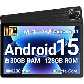 Evermyth Tablet, 10 Inch Android 15 Tablet, 30GB RAM 128GB ROM 2TB Expand, 6200mAh Fast Charging, Octa-Core Processor, 1280x800 HD IPS Screen, Dual Camera, WiFi 6, BT 5.4（Black） in Kuwait