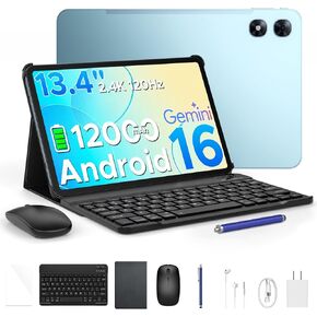 تابلت P13 Pro مقاس 13.4 بوصة، 2.4K 120 هرتز Android 16 مع Gemini AI، ذاكرة وصول عشوائي 48 جيجابايت + ذاكرة وصول عشوائي 256 جيجابايت، T7280 ثماني النواة، 16 ميجابكسل + 8 ميجابكسل، 12000 مللي أمبير، 5G WiFi، 4G LTE، تابلت مع لوحة مفاتيح، قلم، حافظة-أسود in Kuwait