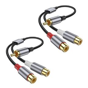 كابل صوت RCA Splitter 1 ذكر إلى 2 أنثى، قابس مطلي بالذهب 24 قيراط، محول كابل صوت وفيديو RCA Y Splitter لمكبرات الصوت، وحدات تحكم الألعاب، مشغل الأقراص المضغوطة، أنظمة Hi-Fi، HDTV. in Kuwait