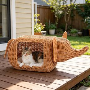 Pawz Road 46 "TREAN DINOSAUR CAT TREE مع POST الخدش ، منزل قطة راتان كبير في 18" قطره ، سرير القط الخوص مع حصيرة قابلة للإزالة للقطط الداخلية in Kuwait