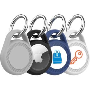 4 Pack for Waterproof AirTag Holder with Icon Stickers, Protective Case with Keychain for Apple AirTag, Anti-Scratch Cover for Air Tag for Keys, Luggage, Backpacks (Black&Navy&Gray&White) in Saudi Arabia