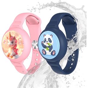 Waterproof Airtag Bracelet for Kids, Bracelet Compatible with Airtag (1st & 2nd Gen), 2 Pack Soft Silicone Hidden Wristband, Lightweight, Adjustable Tracker Watch Band (Unicorn Pink+ Unicorn Purple) in Saudi Arabia
