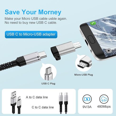 USB C to Micro USB Adapter, 4-Pack USBC Female to Micro USB Male Converter Charge & Data Sync for Samsung Galaxy A02 A01 A10 A10s S7 S6 J8 J7 J6 J5 J4 J3 J2,Note 6 5,Nexus 5 6 & Micro USB Devices in Saudi Arabia