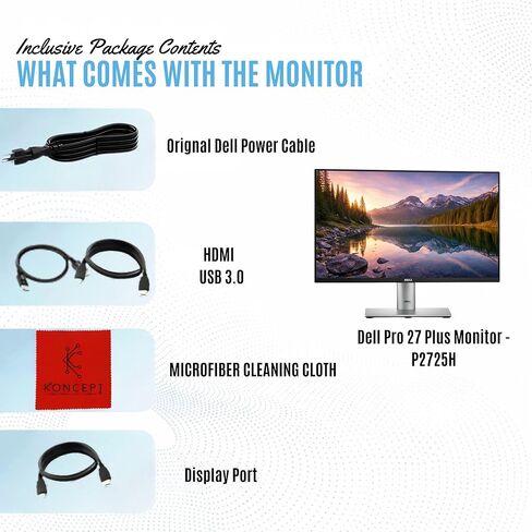 Dell P2725H 27" Full HD 1920 x 1080 Monitor - Computer Monitor Screen with Power Cable USB 3.0 Upstream, DisplayPort + HDMI Cables in Saudi Arabia