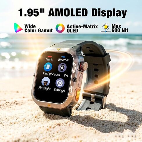 ساعة AGM L3 الذكية فائقة الصلابة مع مصباح يدوي، شاشة AMOLED ملونة 1.95 بوصة، مقاومة للماء 5ATM، الرد/إجراء المكالمات، معدل ضربات القلب/النوم/SpO2/مراقب الضغط، عداد الخطى، أكثر من 100 وضع رياضي لنظامي التشغيل iOS وAndroid in Kuwait
