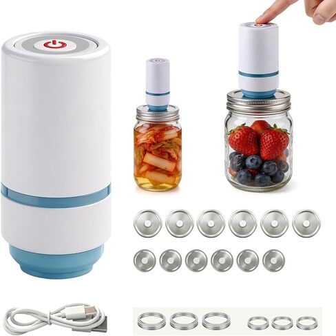 Electric Mason Jar Vacuum Sealer Kit, Sunchic 2026 Portable Jar Vacuum Sealer, No Opener Needed, Fits Wide & Regular Mouth Jars, 12 Reusable Lids & 6 Sealing Rings, Food Storage Canning Machine in Saudi Arabia