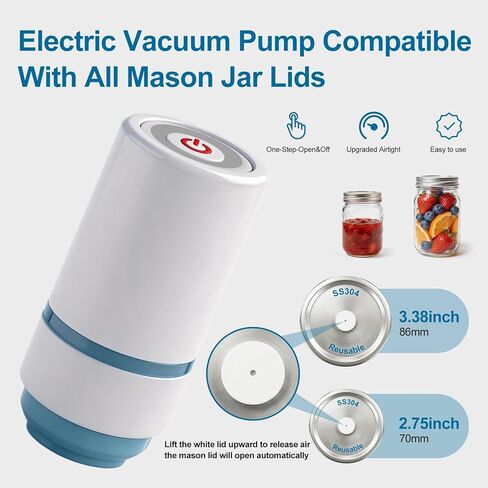 Electric Mason Jar Vacuum Sealer Kit, Sunchic 2026 Portable Jar Vacuum Sealer, No Opener Needed, Fits Wide & Regular Mouth Jars, 12 Reusable Lids & 6 Sealing Rings, Food Storage Canning Machine in Saudi Arabia