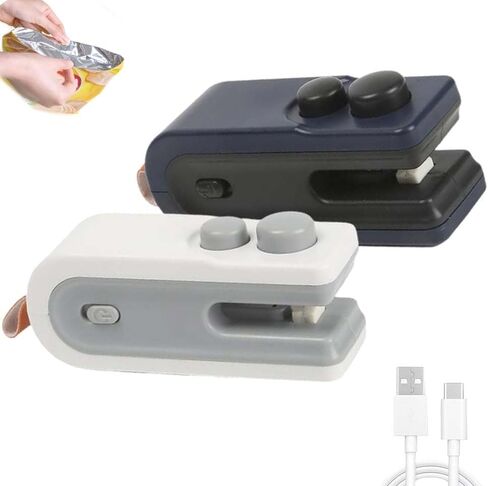2Pcs Mini Bag Sealer, 2026 New 2 in 1 Magnetic Food Sealer with Cutter and Magnet, USB Rechargeable Chip Bag Sealer Heat Seal Tool, for Snacks, Chips, Food Freshness Storage (White + Blue) in Saudi Arabia
