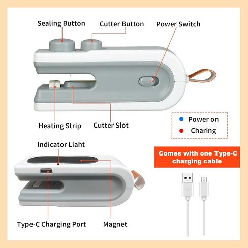 2Pcs Mini Bag Sealer, 2026 New 2 in 1 Magnetic Food Sealer with Cutter and Magnet, USB Rechargeable Chip Bag Sealer Heat Seal Tool, for Snacks, Chips, Food Freshness Storage (White + Blue) in Saudi Arabia