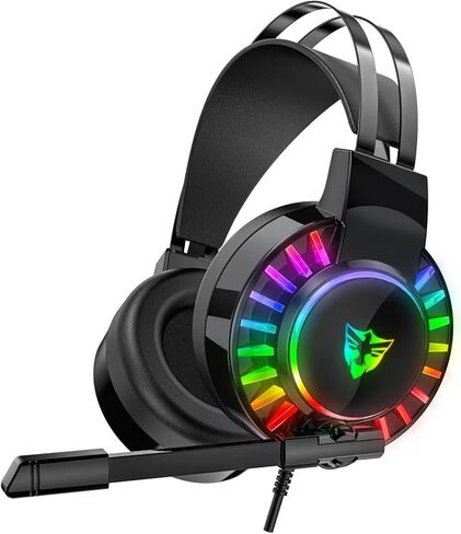 Wired Gaming Headset for PS4 PC Xbox One PS5 Controller, Noise Cancelling Over Ear Headphones with Mic, 7 Color LED Light, 7.1 Surround Sound, Soft Memory Earmuffs for Nintendo Xbox Series(Black) in Saudi Arabia