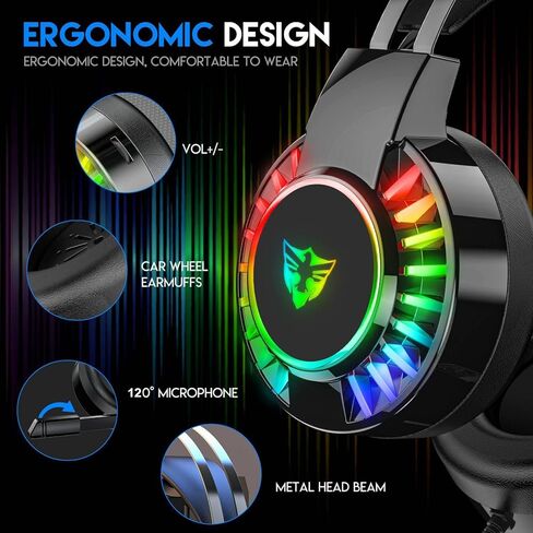 Wired Gaming Headset for PS4 PC Xbox One PS5 Controller, Noise Cancelling Over Ear Headphones with Mic, 7 Color LED Light, 7.1 Surround Sound, Soft Memory Earmuffs for Nintendo Xbox Series(Black) in Saudi Arabia