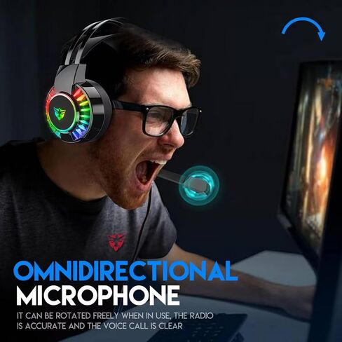 Wired Gaming Headset for PS4 PC Xbox One PS5 Controller, Noise Cancelling Over Ear Headphones with Mic, 7 Color LED Light, 7.1 Surround Sound, Soft Memory Earmuffs for Nintendo Xbox Series(Black) in Saudi Arabia