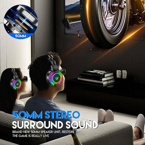 Wired Gaming Headset for PS4 PC Xbox One PS5 Controller, Noise Cancelling Over Ear Headphones with Mic, 7 Color LED Light, 7.1 Surround Sound, Soft Memory Earmuffs for Nintendo Xbox Series(Black) in Saudi Arabia
