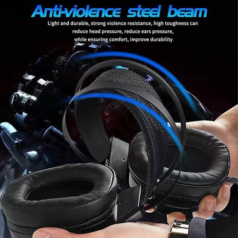 Wired Gaming Headset for PS4 PC Xbox One PS5 Controller, Noise Cancelling Over Ear Headphones with Mic, 7 Color LED Light, 7.1 Surround Sound, Soft Memory Earmuffs for Nintendo Xbox Series(Black) in Saudi Arabia
