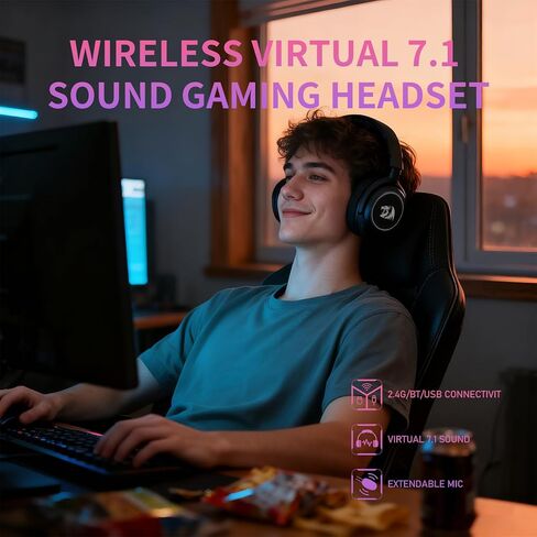 Redragon H891 Wireless Gaming Headset, Tri-Mode (2.4G/BT/Wired), 65H Battery, 50mm Drivers & 7.1 Surround Sound, Noise-Cancelling Retractable Mic, Compatible with PC, PS5, NS, Mac, Mobile in Saudi Arabia
