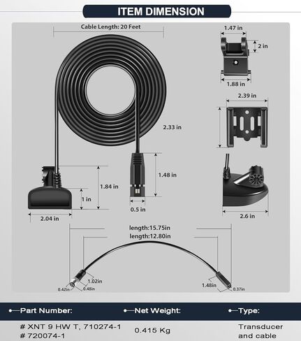XNT-9-HW-T Transom Temperature Transducer & 720074-1 AS EC QDE Ethernet Adapter Cable for Humminbird Helix 5/7/8/9/10/12 with Dual Spectrum Chirp Sonar 710274-1, 20 Feet Cable Length in Saudi Arabia