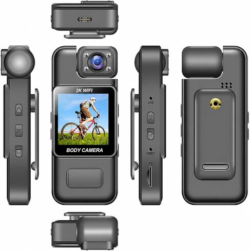 2K Mini Body Camera with WiFi App and Built-in Screen, Portable Wearable Camera with 180° Rotating Lens, IR Night Vision, Loop Recording, Clip-On Video Recorder for Cycling, Travel, Outdoor (0, GB) in Saudi Arabia