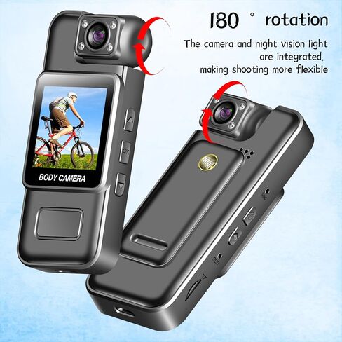 2K Mini Body Camera with WiFi App and Built-in Screen, Portable Wearable Camera with 180° Rotating Lens, IR Night Vision, Loop Recording, Clip-On Video Recorder for Cycling, Travel, Outdoor (0, GB) in Saudi Arabia