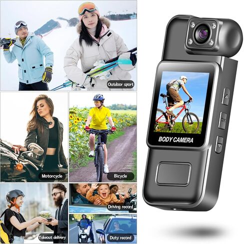 2K Mini Body Camera with WiFi App and Built-in Screen, Portable Wearable Camera with 180° Rotating Lens, IR Night Vision, Loop Recording, Clip-On Video Recorder for Cycling, Travel, Outdoor (0, GB) in Saudi Arabia