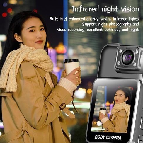 2K Mini Body Camera with WiFi App and Built-in Screen, Portable Wearable Camera with 180° Rotating Lens, IR Night Vision, Loop Recording, Clip-On Video Recorder for Cycling, Travel, Outdoor (0, GB) in Saudi Arabia