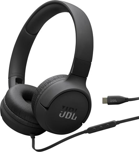 JBL Tune 520C USB-C Wired on-Ear Headphones with Hi-Res Audio Support, JBL Pure Bass Sound, USB-C connectivity, 3-Button Remote with Microphone and EQ presets Control (Black) (Renewed) in Saudi Arabia