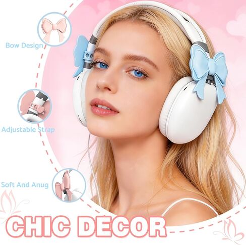 6 Pack Silicone Bow Headphone Accessory(2 Pink, 2 Blue, 2 White), Silicone Headphone Accessory, Headphone Bow Accessories, Easy to Apply, Bow for Headphones,Cute Headphone Decoration in Saudi Arabia