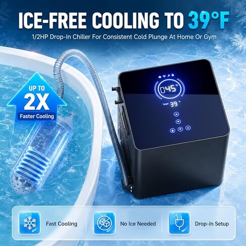 Cold Plunge Chiller Pro، مبرد مياه حمام جليدي بقدرة 1/2 حصان لأي حوض، يبرد حتى 39 درجة فهرنهايت، لا يتطلب التثبيت، تطبيق WiFi والتحكم في شاشة اللمس، نظام علاج بارد جاهز للاستخدام 110 فولت in Saudi Arabia