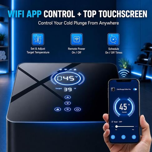 Cold Plunge Chiller Pro، مبرد مياه حمام جليدي بقدرة 1/2 حصان لأي حوض، يبرد حتى 39 درجة فهرنهايت، لا يتطلب التثبيت، تطبيق WiFi والتحكم في شاشة اللمس، نظام علاج بارد جاهز للاستخدام 110 فولت in Saudi Arabia