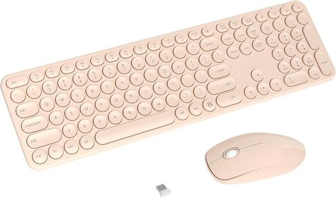 مجموعة لوحة مفاتيح وماوس لاسلكية، توصيل وتشغيل جهاز استقبال USB، تصميم كتابة هادئ منخفض المستوى، مجموعة لوحة مفاتيح صامتة كاملة الحجم مكونة من 110 مفتاحًا دائريًا لأجهزة الكمبيوتر الشخصية وWindows وMac وسطح المكتب والكمبيوتر المحمول (كاكي) in Kuwait