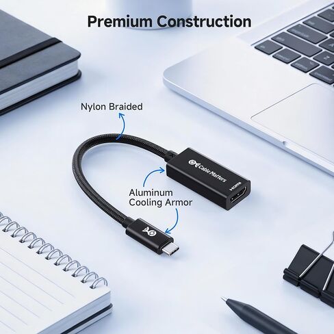 كابل ماتس من الألومنيوم USB C إلى محول HDMI، 4K@60 هرتز، 1440p@144 هرتز، HDR، 4K USB من النوع C إلى محول HDMI لأجهزة iPhone 17/16، MacBook، الكمبيوتر اللوحي، التلفزيون والشاشة in Saudi Arabia