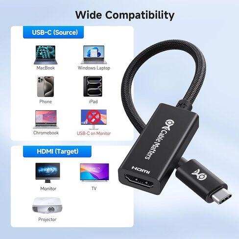 كابل ماتس من الألومنيوم USB C إلى محول HDMI، 4K@60 هرتز، 1440p@144 هرتز، HDR، 4K USB من النوع C إلى محول HDMI لأجهزة iPhone 17/16، MacBook، الكمبيوتر اللوحي، التلفزيون والشاشة in Saudi Arabia