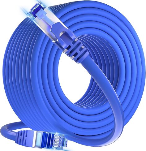 كابل إيثرنت خارجي Cat 6 بطول 500 قدم (30 RJ45)، كابل إيثرنت محمي 23AWG Cat 6، FTP، عالي التحمل، مقاوم للأشعة فوق البنفسجية، مقاوم للماء، دفن مباشر، شبكة LAN، بكرة كابلات إيثرنت Cat6 - 500 قدم، أزرق in Kuwait