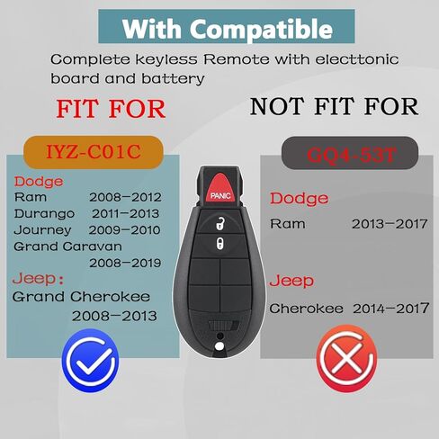 IYZ-C01C DIY Key Fob FOBIK Kit استبدال لـ 2008 2009 2010 2011 2012 Dodge Ram 1500 2500 3500 Journey Durango Grand Caravan Jeep Grand Cherokee بدون مفتاح دخول عن بعد مع أداة Obd سهلة in Kuwait