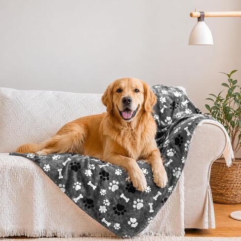 Waterproof Dog Blanket, Pattern Printing Super Soft Warm Fluffy Facecloth Sofa Car Bed Protector, Urine Proof Washable Outdoor Pet Blanket for Puppy Large Dogs & Cats(paw & Bone40*30) in Saudi Arabia