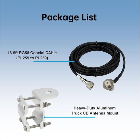 UV200 Dual Band Antenna & Truck Ham Antenna Mount Bracket with 16.5ft Coaxial Cable - Perfect for Mobile Ham Radio Setup in Saudi Arabia
