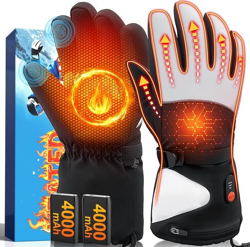 Heated Gloves for Men Women, Upgraded 8000mAH Rechargeable Heated Winter Gloves with Touchscreen, Non-Slip Waterproof Electric Heating Ski Gloves for Winter Outdoor Skiing Snowboarding Sports Work in Saudi Arabia