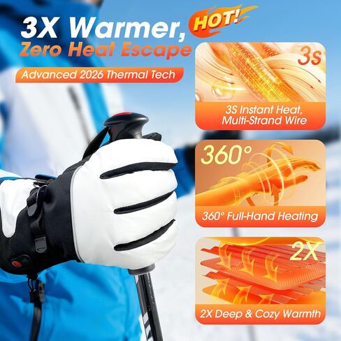 Heated Gloves for Men Women, Upgraded 8000mAH Rechargeable Heated Winter Gloves with Touchscreen, Non-Slip Waterproof Electric Heating Ski Gloves for Winter Outdoor Skiing Snowboarding Sports Work in Saudi Arabia
