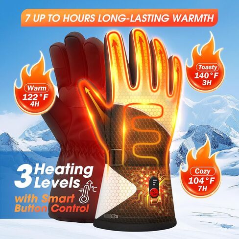 Heated Gloves for Men Women, Upgraded 8000mAH Rechargeable Heated Winter Gloves with Touchscreen, Non-Slip Waterproof Electric Heating Ski Gloves for Winter Outdoor Skiing Snowboarding Sports Work in Saudi Arabia